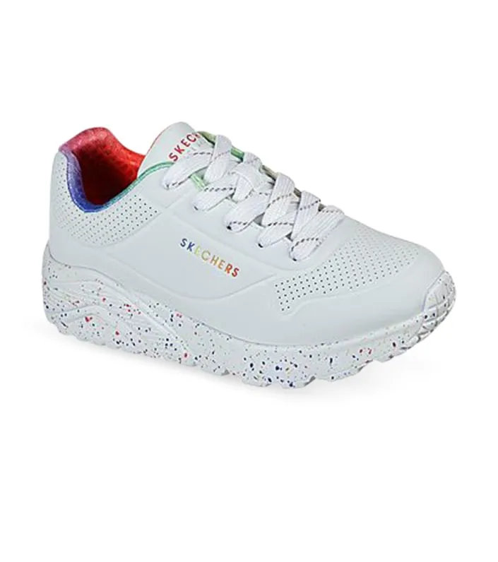 Attractive skechers uno lite rainbow speck Kids Shoes in White and Multi