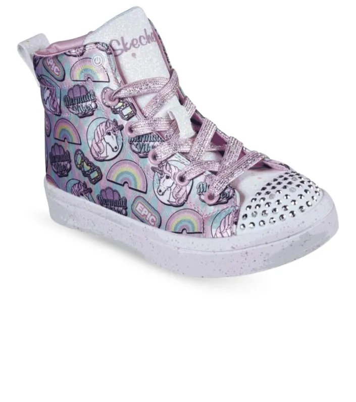 Kids Pink Skechers Twi Lites Unicorn Vibes