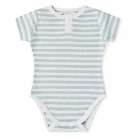 Snuggle Hunny Kids - Sage Stripe Short Sleeve Organic Bodysuit