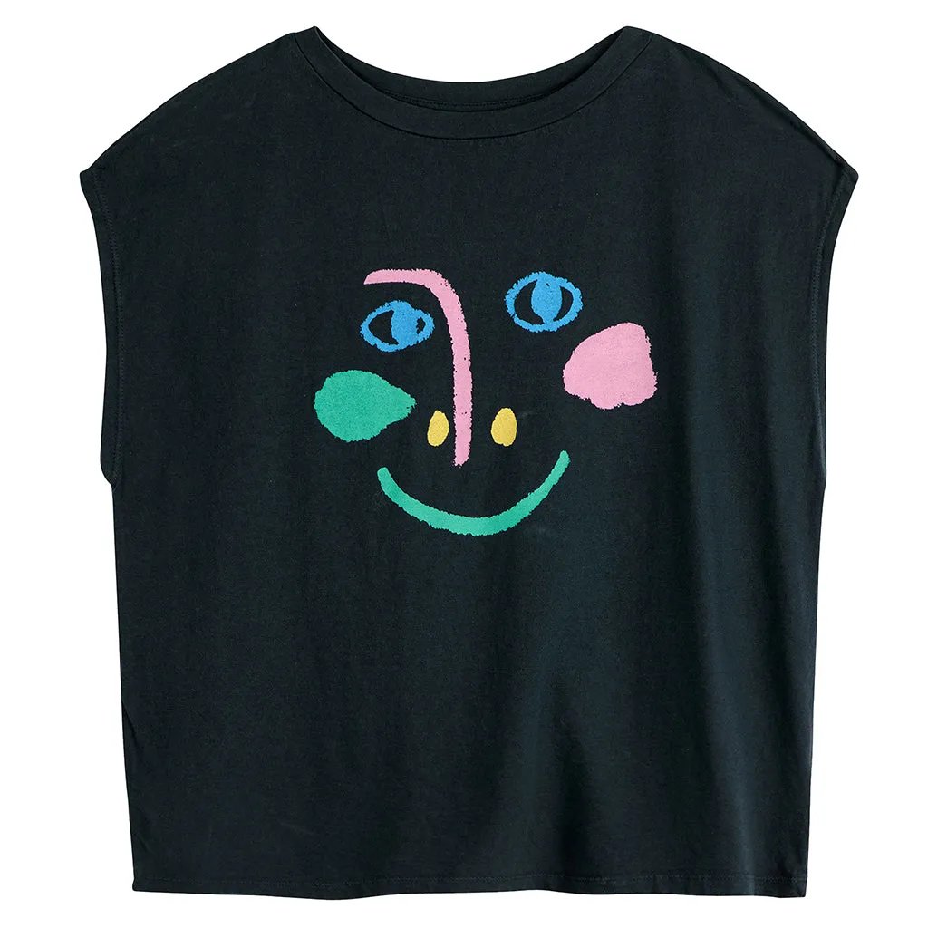 Midnight Blue Bobo Choses Loose T-shirt with Woman Smiling Mask