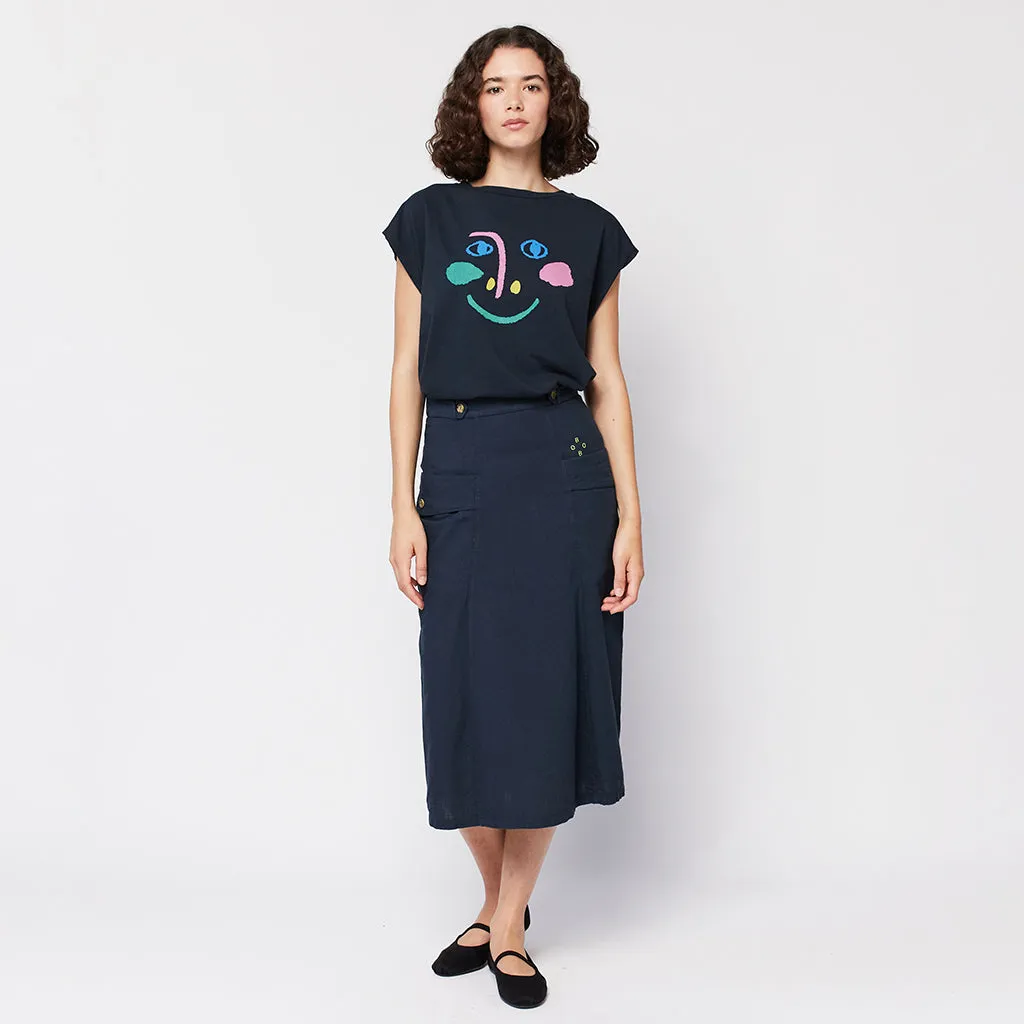 Midnight Blue Bobo Choses Loose T-shirt with Woman Smiling Mask