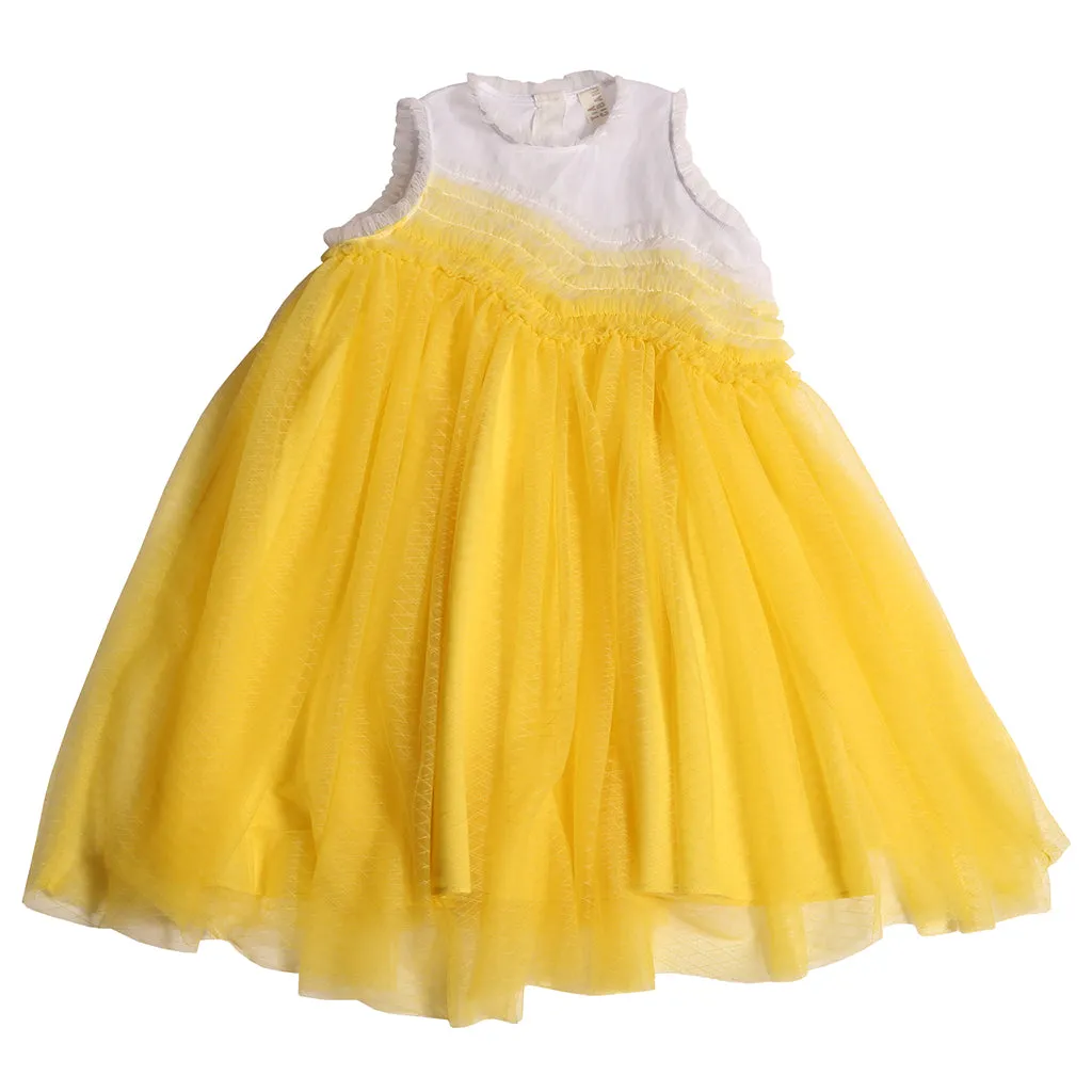 Fashionable Submarine Yellow Misty Wave Dress for Kids