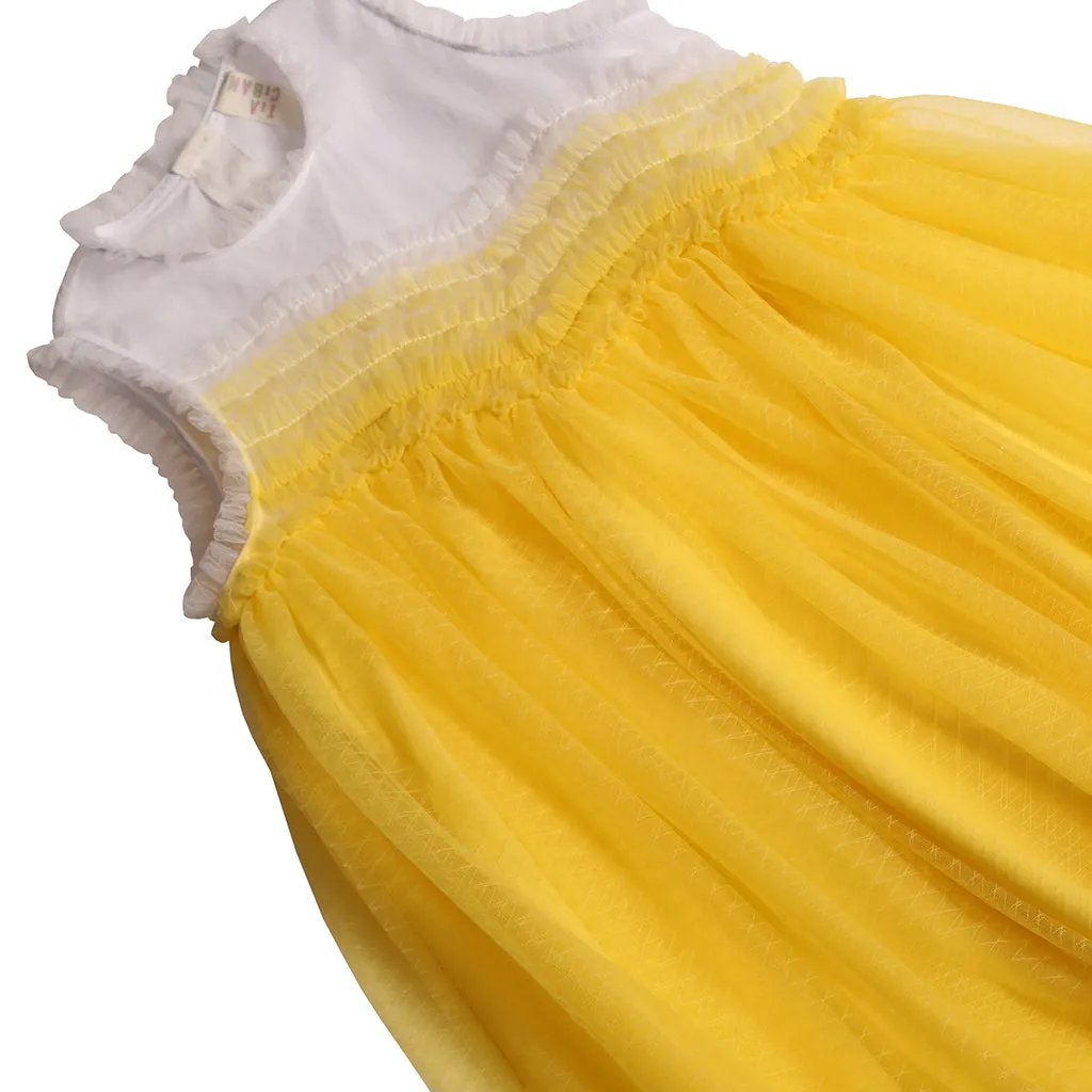 Fashionable Submarine Yellow Misty Wave Dress for Kids