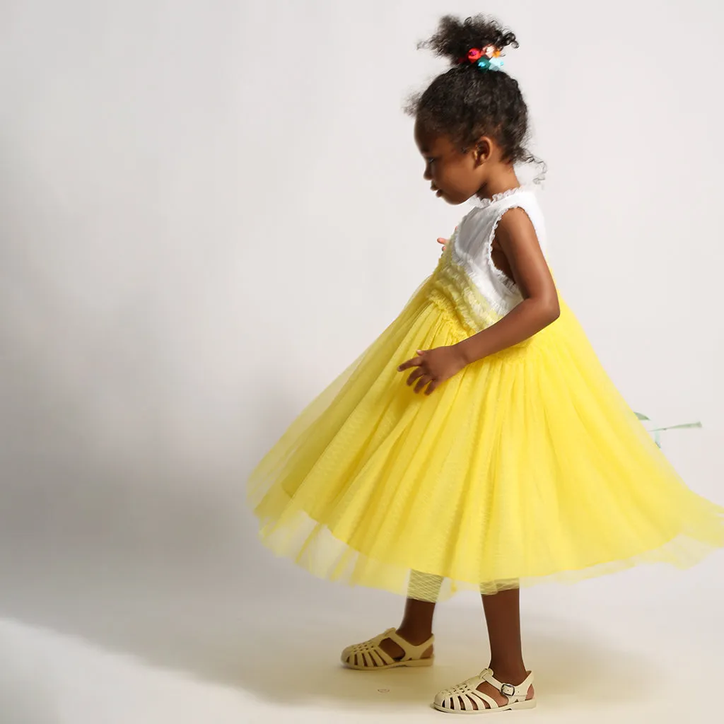 Fashionable Submarine Yellow Misty Wave Dress for Kids