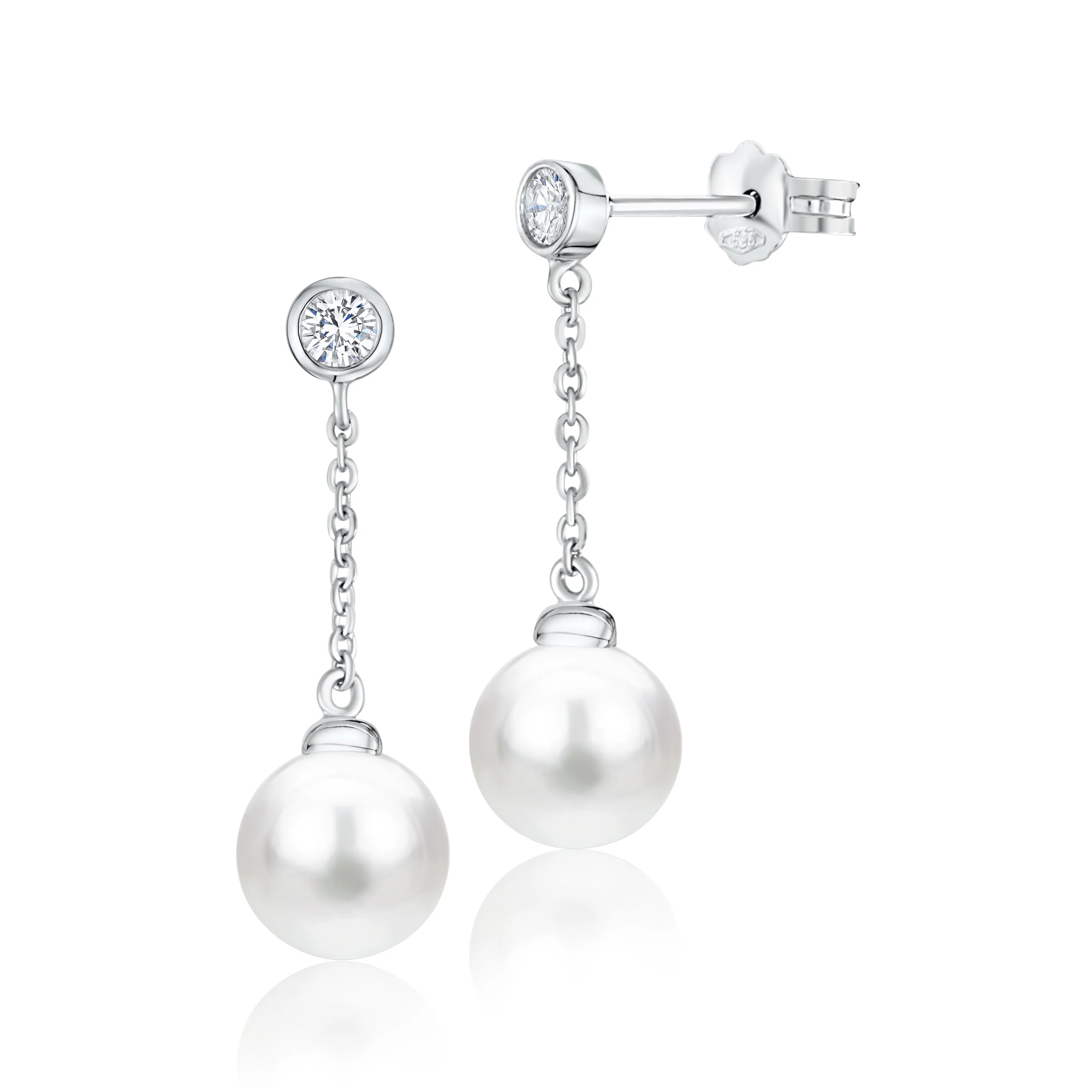 UNICORNJ White Gold Pearl Drop Dangle Earrings with Simulated Diamond CZ