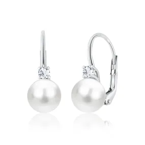 Elegant UNICORNJ 14K White Gold Pearl Leverback Earrings