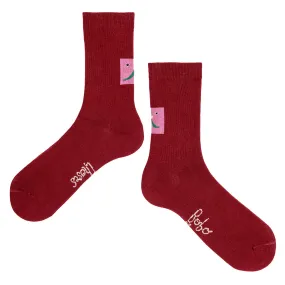 Abstract Cat Smile Burgundy Red Socks for Adults