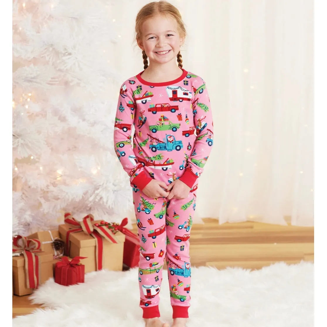 Little Blue House Pink Retro Christmas Kids Pajamas