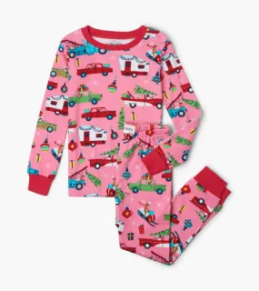 Little Blue House Pink Retro Christmas Kids Pajamas